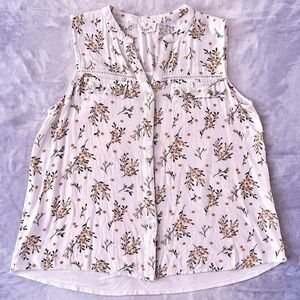 EMBER Blouse Womens Large White Floral Sleeveless Relaxed Soft Casual Chic